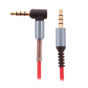 AUX кабель 3,5 на 3,5 мм силиконовый с угловым штекером пружина красный 1000 мм
