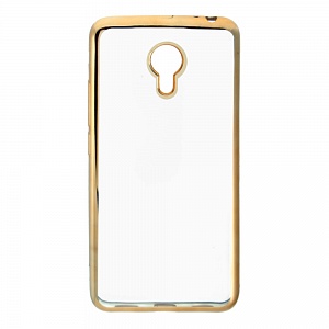 Накладка Meizu M3 Note силиконовая прозрачная с хромированным бампером золото