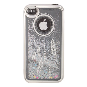 Накладка iPhone 4/4S силиконовая с переливающейся жидкостью с хром бампером Ловец снов сереб