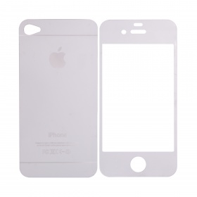Закаленное стекло iPhone 4/4S двуст зеркальное серебро