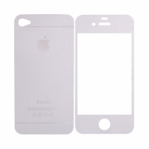 Закаленное стекло iPhone 4/4S двуст зеркальное серебро