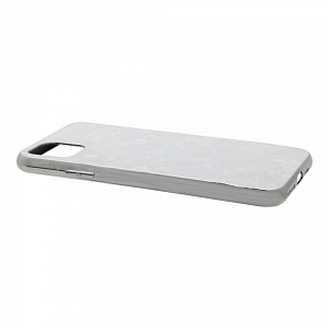 Накладка iPhone 11 Pro Max пластиковая с резиновым бампером стеклянная Мрамор перламутровая
