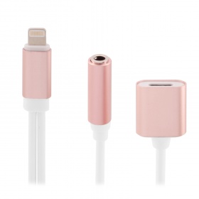Кабель 2 выхода AUX/вход iPhone 7 - штекер USB на iPhone 7 розовый