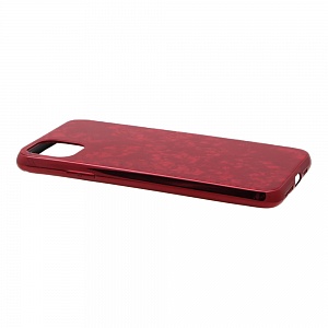 Накладка iPhone 11 Pro Max пластиковая с резиновым бампером стеклянная Мрамор красная