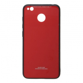 Накладка Xiaomi Redmi 4X пластиковая с резиновым бампером стеклянная красная