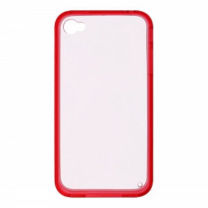 Накладка iPhone 4/4S пластиковая прозрачная стенка с красным силиконовым бампером