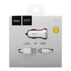 АЗУ с 2 USB 2,1А + кабель Lightning 8-pin Hoco Z1 белый
