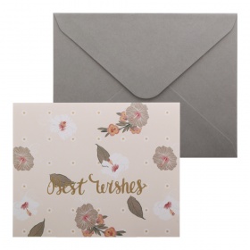Открытка AY-20 Best wishes с конвертом Цветы на бежевом фоне 105x135 мм