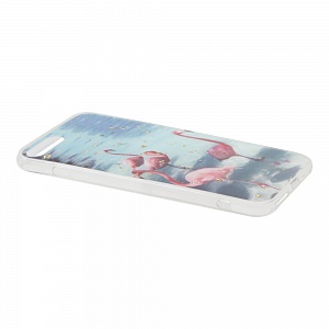 Накладка iPhone 7/8 Plus силиконовая рисунки с золотой крошкой Фламинго на море