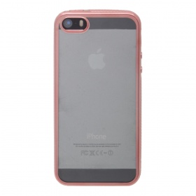Накладка iPhone 5/5S/SE силиконовая прозрачная с хромированным бампером рельефная розовая