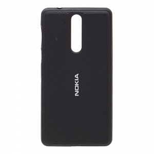 Накладка Nokia 8 резиновая под кожу с логотипом черная