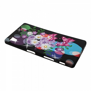 Накладка Sony Z5 силиконовая рисунки со стразами Цветы с бабочками на черном фоне