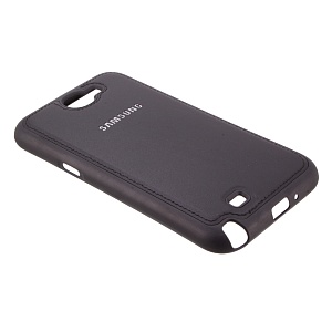 Накладка Samsung N7100/Note 2 резиновая под кожу с логотипом черная