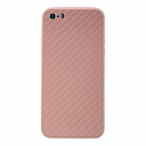 Накладка iPhone 5/5G/5S силиконовая с металл вставкой карбон розовая