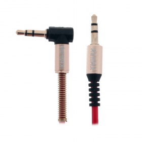 AUX кабель 3,5 на 3,5 мм Remax P-14 силиконовый с угловым штекером пружина красный 1000 мм