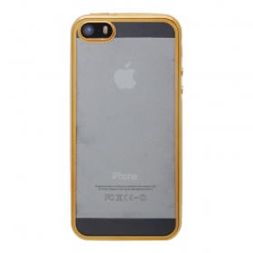 Накладка iPhone 5/5S/SE силиконовая прозрачная с хромированным бампером рельефная золото