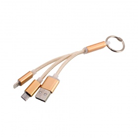 Кабель 2 выхода Lightning 8-pin - Micro USB брелок золото 100 мм