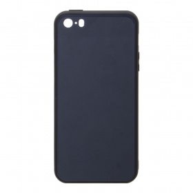 Накладка iPhone 5/5S/SE пластиковая с резиновым бампером стеклянная темно-синяя