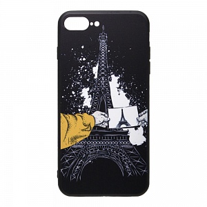 Накладка iPhone 7/8 Plus пластиковая с резиновым бампером Эйфелева башня