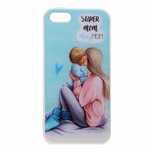 Накладка iPhone 5/5S/SE силиконовая лаковая антигравитационная Super mom #boy mom