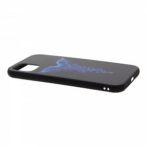 Накладка iPhone 11 Pro Max пластиковая с резиновым бампером стеклянная фосфорная Голубая птица 