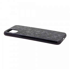 Накладка iPhone 11 Pro Max пластиковая с резиновым бампером стеклянная Мрамор черная