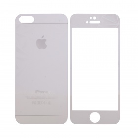 Закаленное стекло iPhone 5/5S/SE двуст узоры серебро Glass