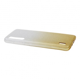 Накладка Xiaomi Mi 9 Lite силиконовая прозрачная Омбре с блестящим вкладышем бело-золотая