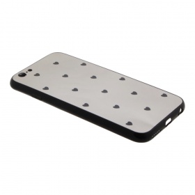 Накладка iPhone 6/6S пластиковая с силиконовым бампером зеркальная с рисунком Сердечки серебро
