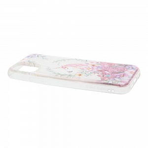 Накладка iPhone 11 силиконовая с переливающейся жидкостью Единорог в цветочном венке