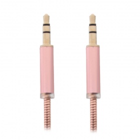 AUX кабель 3,5 на 3,5 мм металлический пружина розовое золото 1000 мм