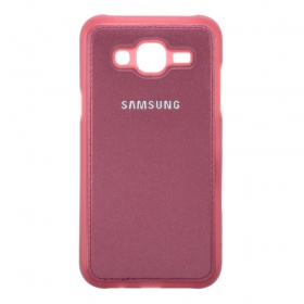 Накладка Samsung J5 2015/J500F резиновая под кожу с логотипом бордовая