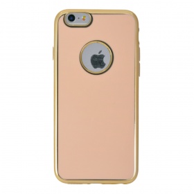 Накладка iPhone 7/8 силиконовая с хромированным бампером с вырезом лаковая персиковая