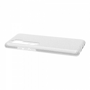 Накладка Xiaomi Mi Note 10/10 Pro силиконовая с пластиковой вставкой блестящая серебро