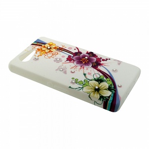 Накладка Sony Z3 Compact/D5803 силиконовая рисунки со стразами Цветы с полосками на белом фоне
