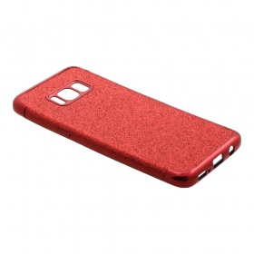 Накладка Samsung G950F/S8 силиконовая блестки с хромированным бампером красная