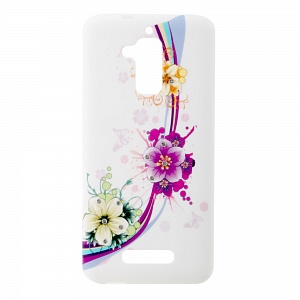 Накладка Asus Zenfone 3 Max/ZC520TL силиконовая рисунки со стразами Цветы с полосками на белом фоне