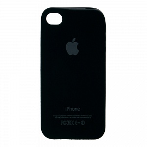 Накладка iPhone 4/4S резиновая матовая с яблоком черная