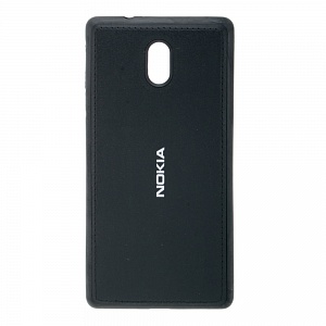 Накладка Nokia 3 резиновая под кожу с логотипом черная