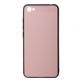 Накладка Xiaomi Redmi Note 5A пластиковая с резиновым бампером стеклянная розовая