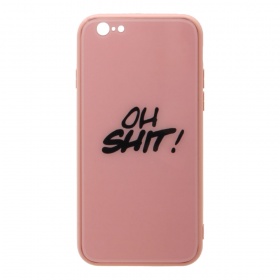 Накладка iPhone 7/8 пластиковая с резиновым бампером стеклянная Oh shit! розовая