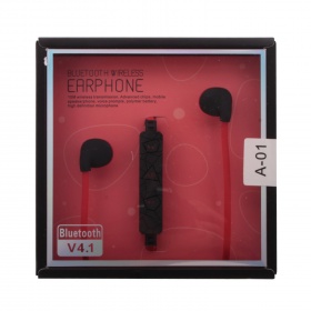 Наушники Bluetooth вакуумные A-01 v4.1 с микрофоном черно-красные