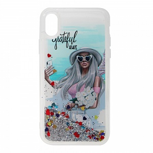 Накладка iPhone XR силиконовая с переливающейся жидкостью Девушка в Париже в белых очках