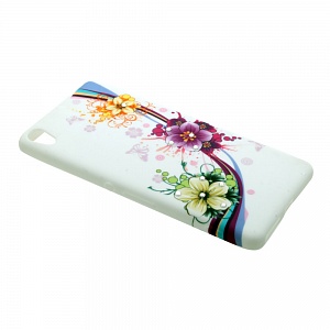 Накладка Sony XA силиконовая рисунки со стразами Цветы с полосками на белом фоне