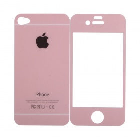 Закаленное стекло iPhone 4/4S двуст блестящее розовое