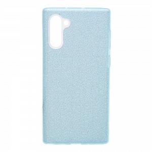 Накладка Samsung Note 10 силиконовая с пластиковой вставкой блестящая голубая