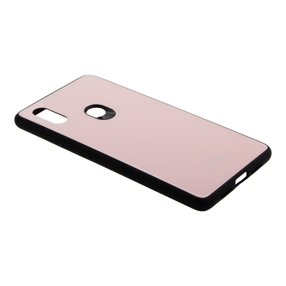 Накладка Xiaomi Mi 8 SE пластиковая с резиновым бампером стеклянная розовая