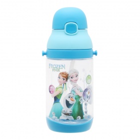 Бутылка для воды пластиковая с трубочкой 400 мл T7001 Frozen fever голубая