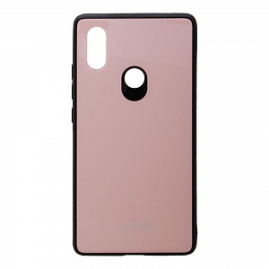 Накладка Xiaomi Mi 8 SE пластиковая с резиновым бампером стеклянная розовая